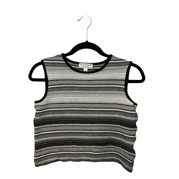 St. John Sport by Marie Gray Black and Gray Knit Striped Top - Picture 1 of 5